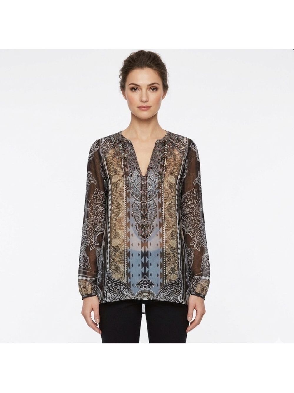 Hale Bob Embellished Sheer Silk Tunic